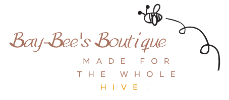 Logo of Bay-Bee's Boutique with text 'Made for the Whole Hive' on a black background